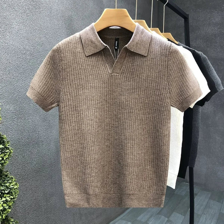 Men's Waffle Knit Polo with Open Collar Hero