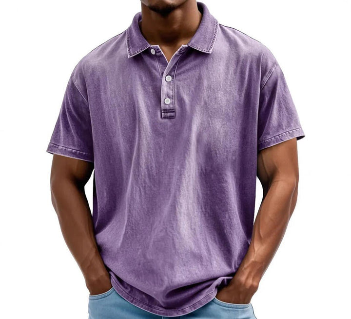 Men's Washed Vintage Style Polo Shirt Angle