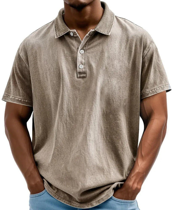 Men's Washed Vintage Style Polo Shirt Back