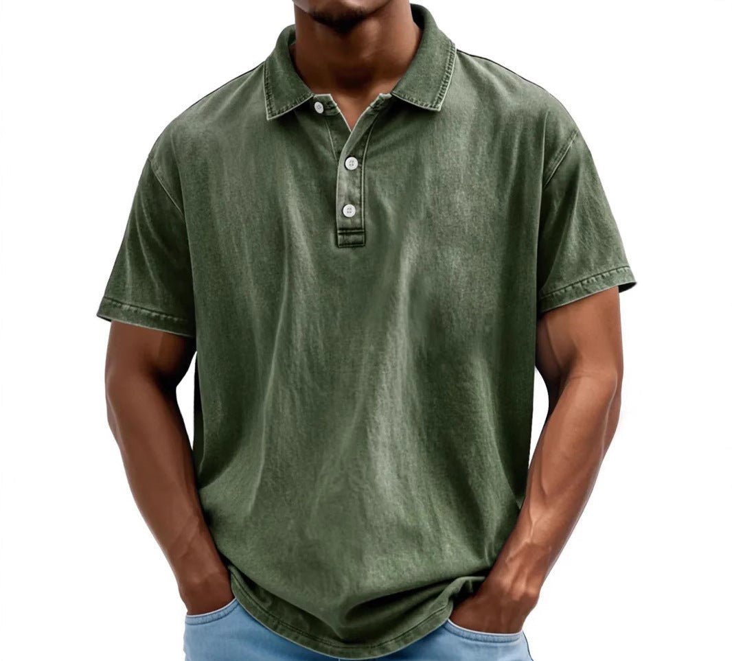 Men's Washed Vintage Style Polo Shirt Close Up
