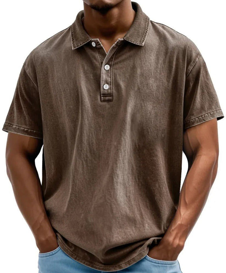 Men's Washed Vintage Style Polo Shirt Detail