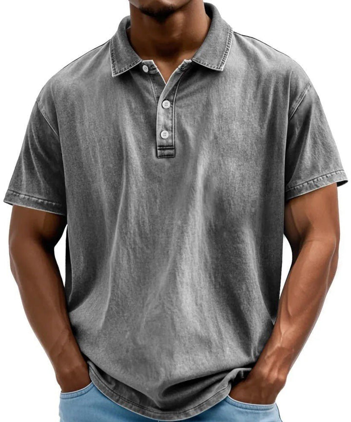 Men's Washed Vintage Style Polo Shirt Front