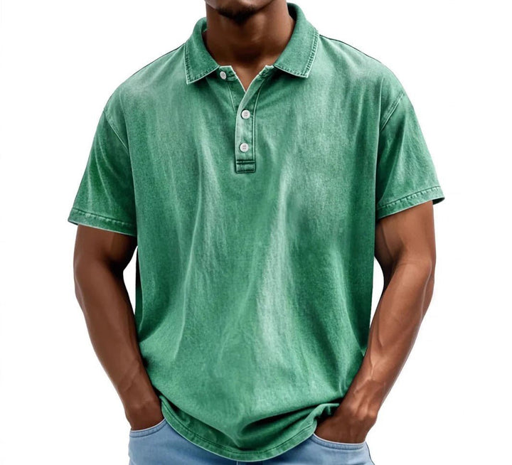 Men's Washed Vintage Style Polo Shirt Full