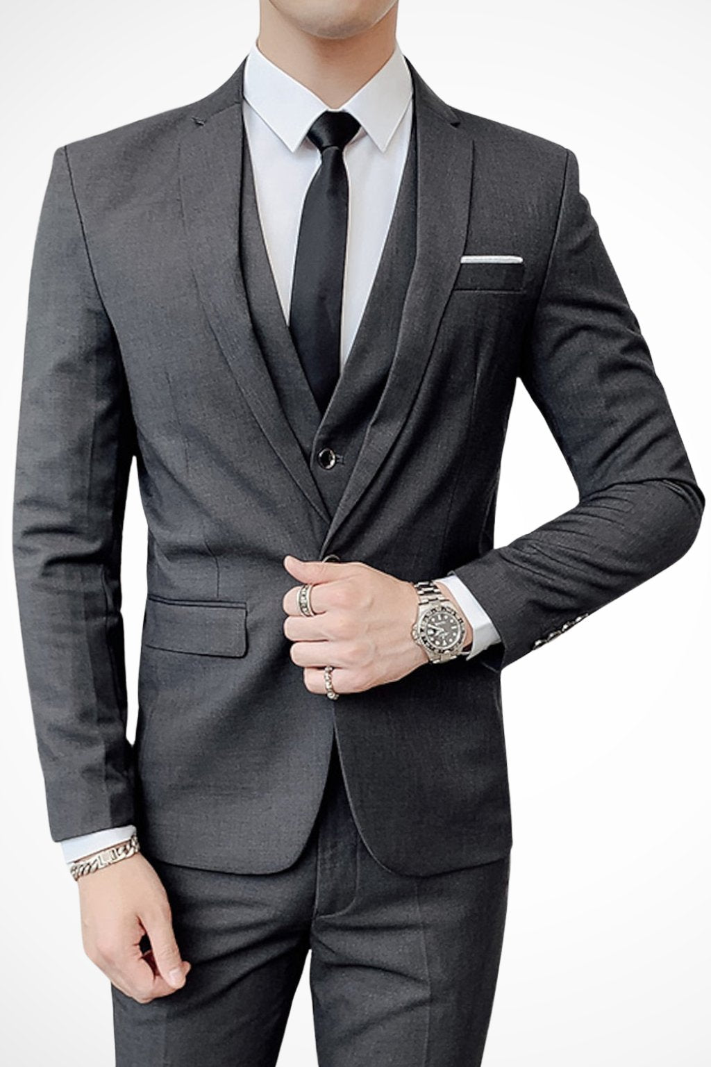 Men's Wedding Guest Suit | Slim Fit Three Piece Notch Lapel Close Up