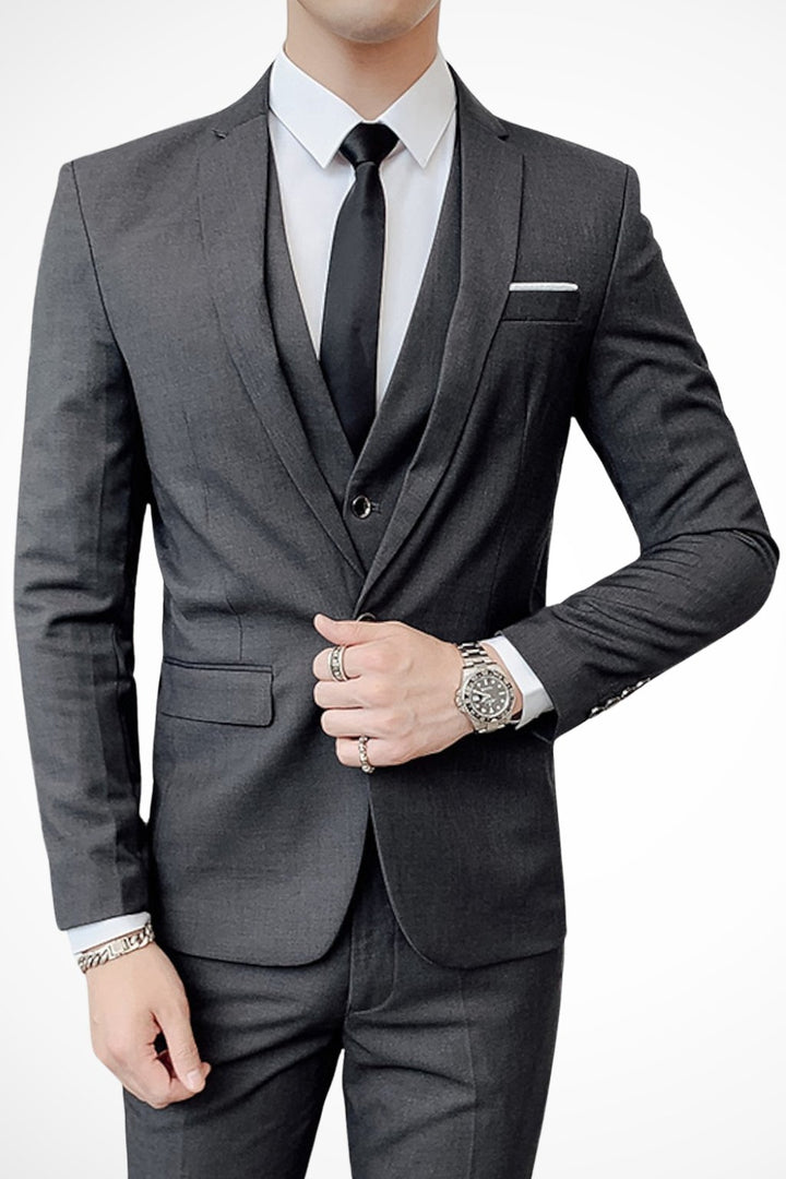 Men's Wedding Guest Suit | Slim Fit Three Piece Notch Lapel Close Up