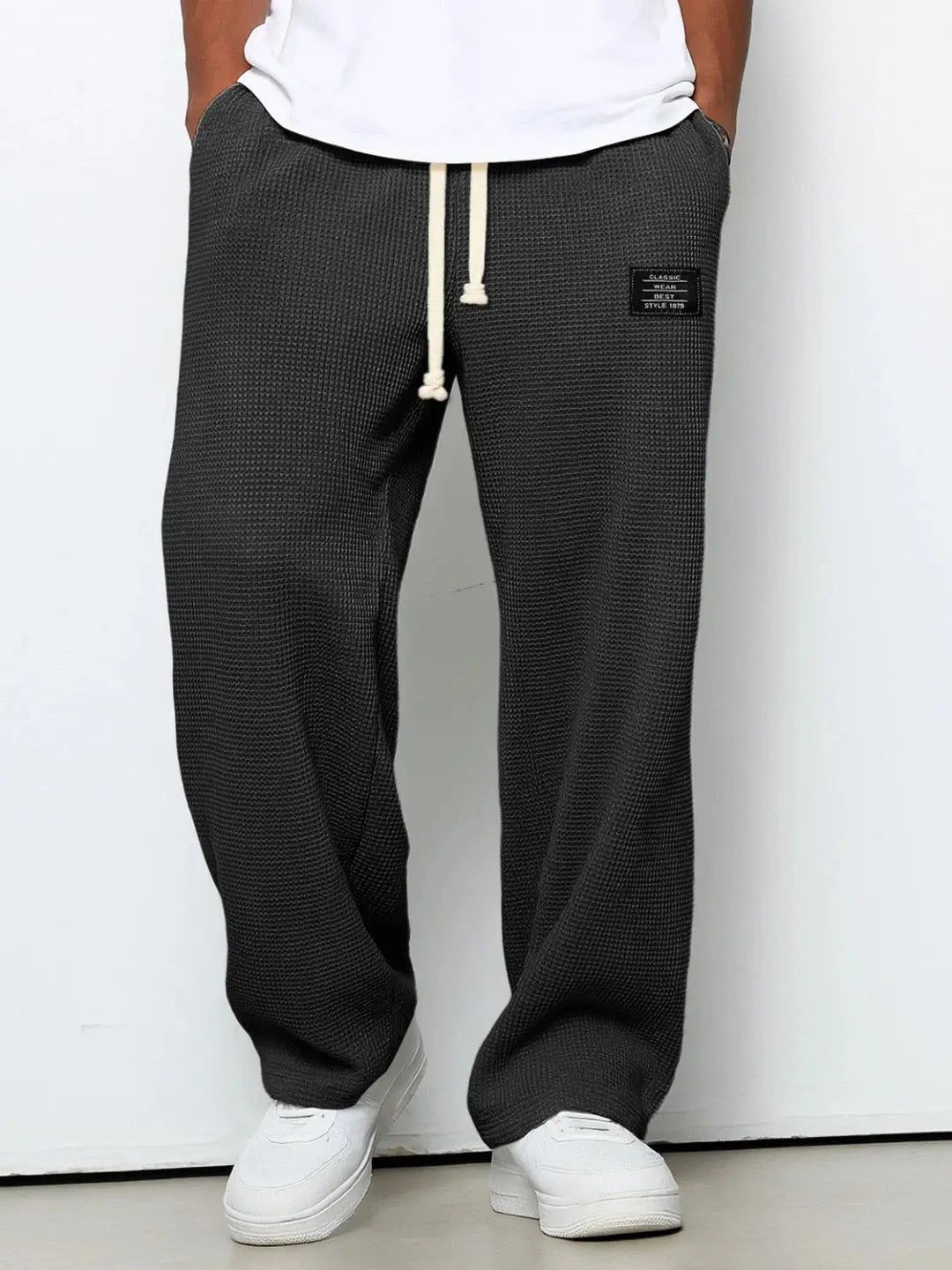 Men's Wide Leg Oxford Trousers | Comfortable Fit City Wear Angle