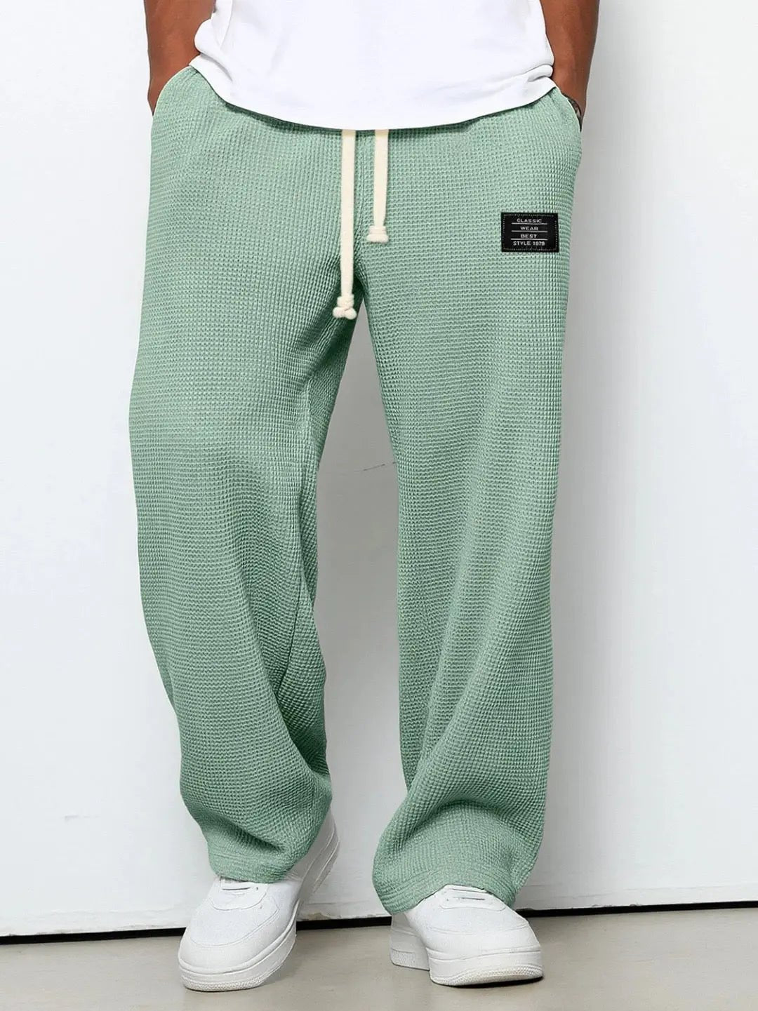 Men's Wide Leg Oxford Trousers | Comfortable Fit City Wear Close Up