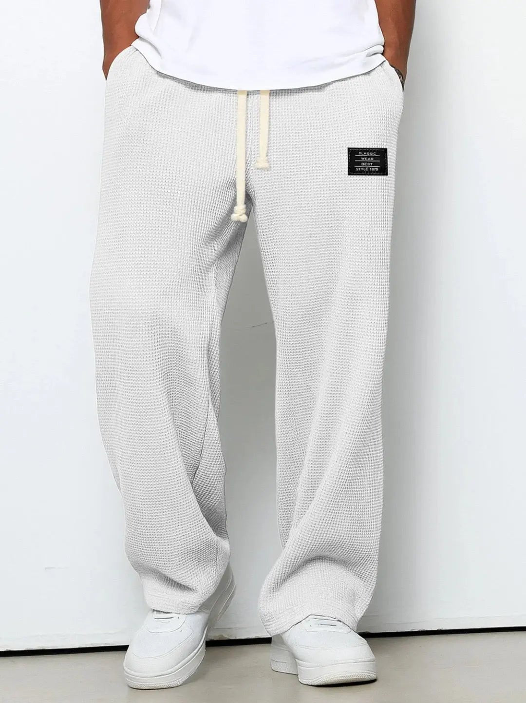 Men's Wide Leg Oxford Trousers | Comfortable Fit City Wear Detail