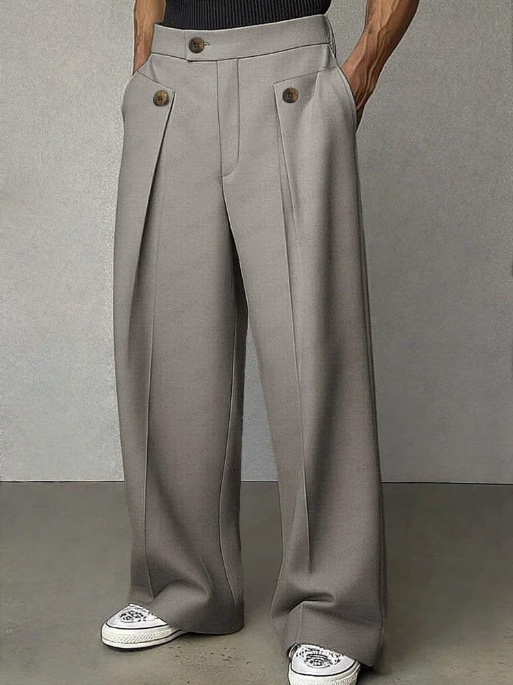 Men's Wide-Leg Trousers | Structured Fit with Side Tab Back