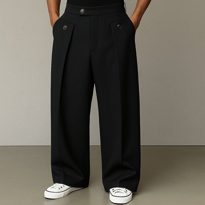 Men's Wide-Leg Trousers | Structured Fit with Side Tab Detail