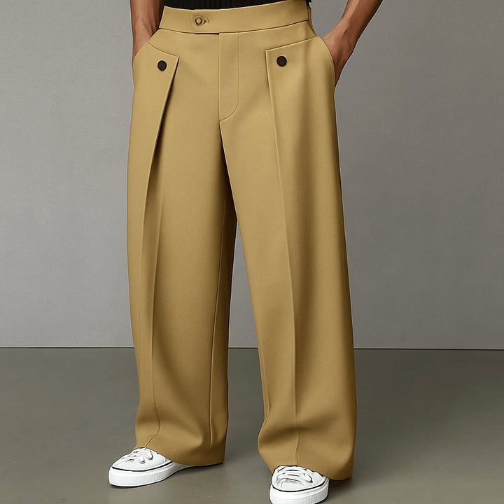 Men's Wide-Leg Trousers | Structured Fit with Side Tab Front
