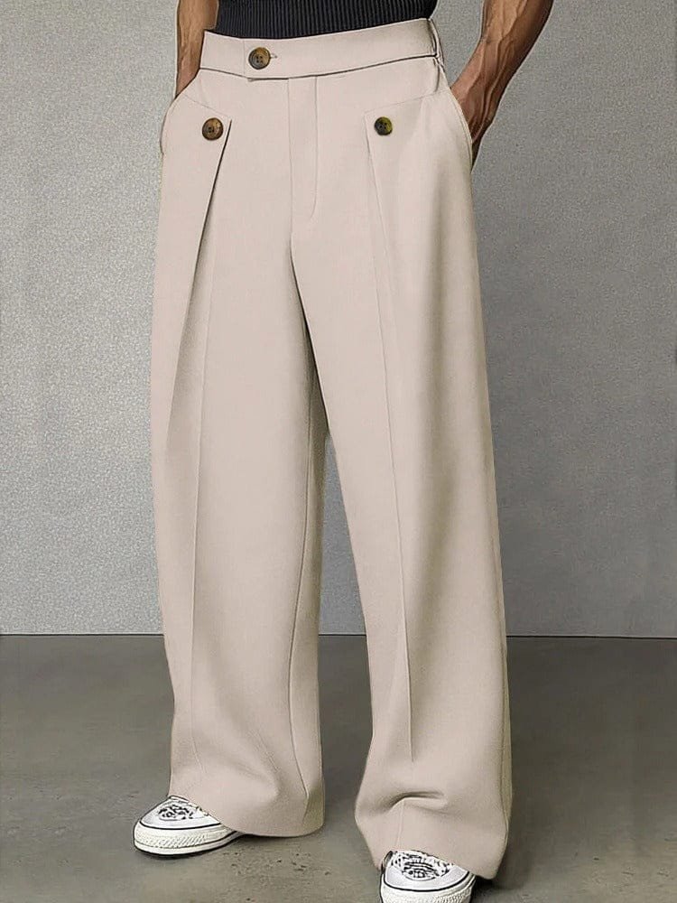 Men's Wide-Leg Trousers | Structured Fit with Side Tab Side