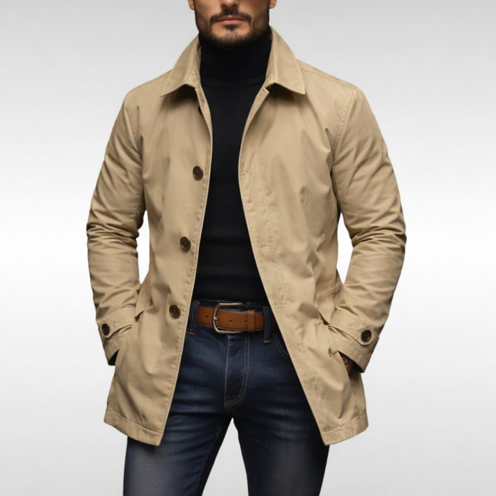 Men's Windproof Fly Front Coat | Relaxed Fit Weatherproof Back
