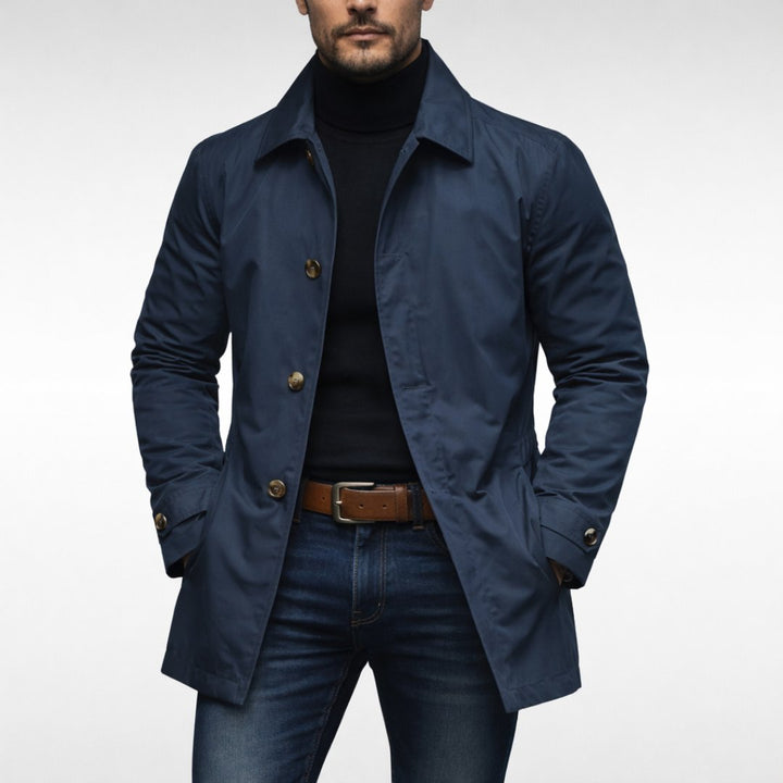 Men's Windproof Fly Front Coat | Relaxed Fit Weatherproof Detail