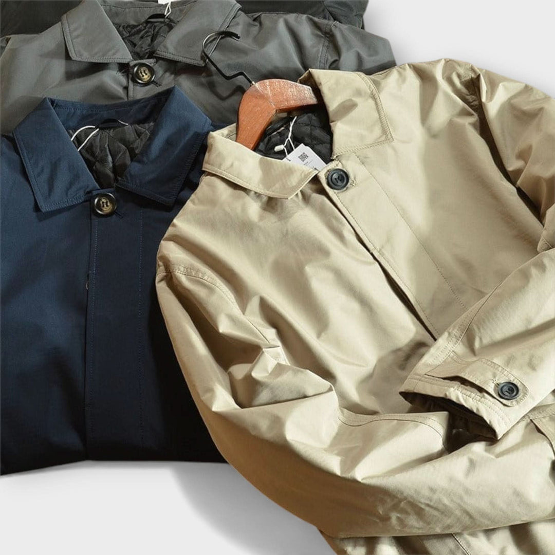 Men's Windproof Fly Front Coat | Relaxed Fit Weatherproof Full