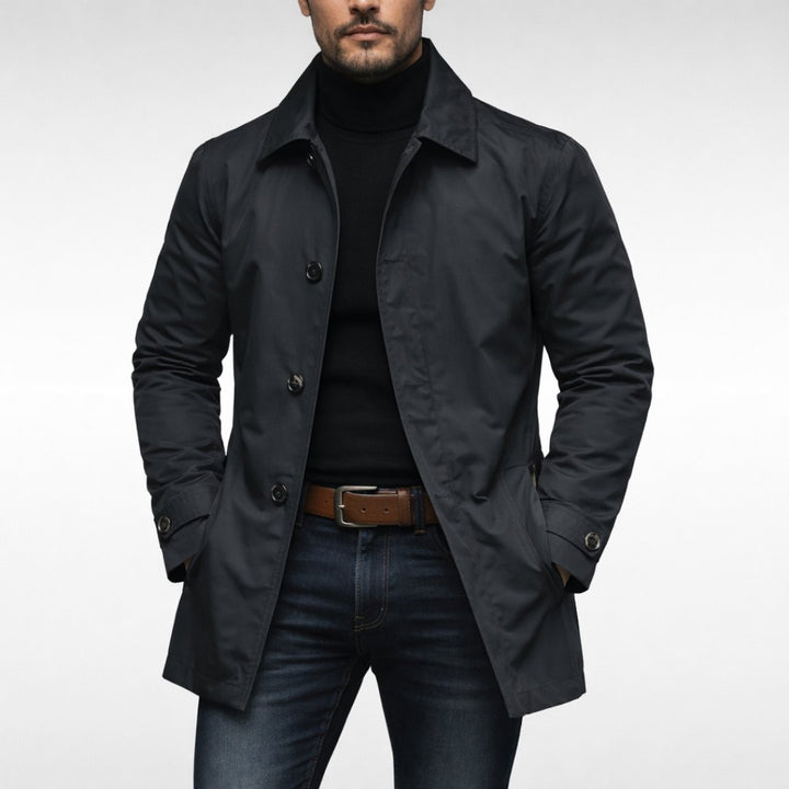 Men's Windproof Fly Front Coat | Relaxed Fit Weatherproof Side