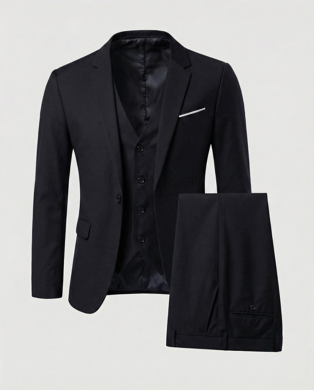 Men's Wool Blend Suit | Three Piece Formal Set Close Up