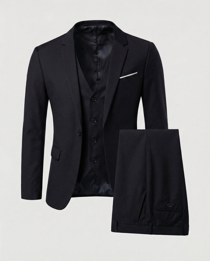 Men's Wool Blend Suit | Three Piece Formal Set Close Up