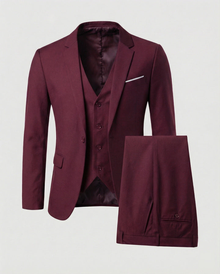 Men's Wool Blend Suit | Three Piece Formal Set Full