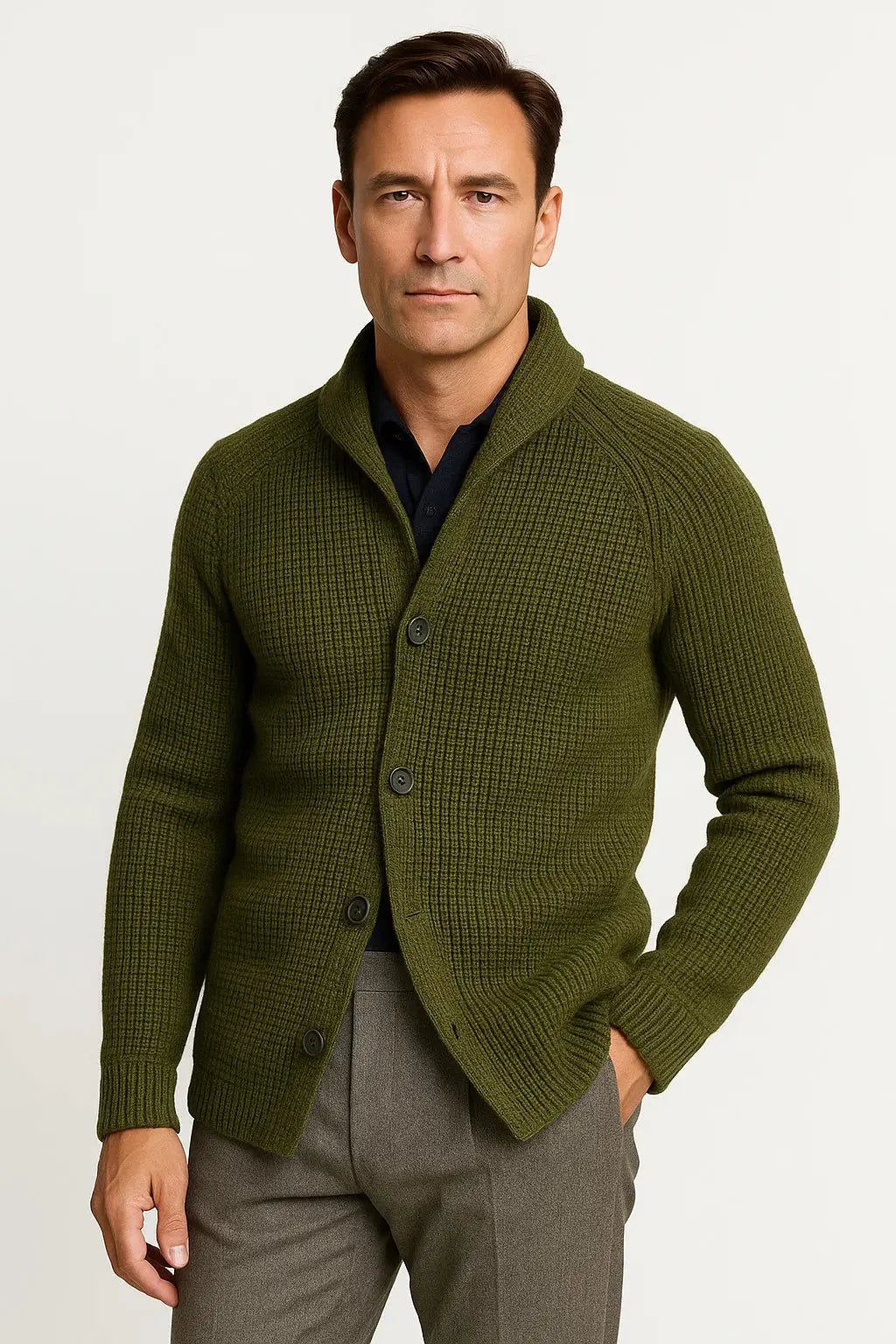 Men's Wool Buttoned Cardigan | Structured Comfortable Fit Back