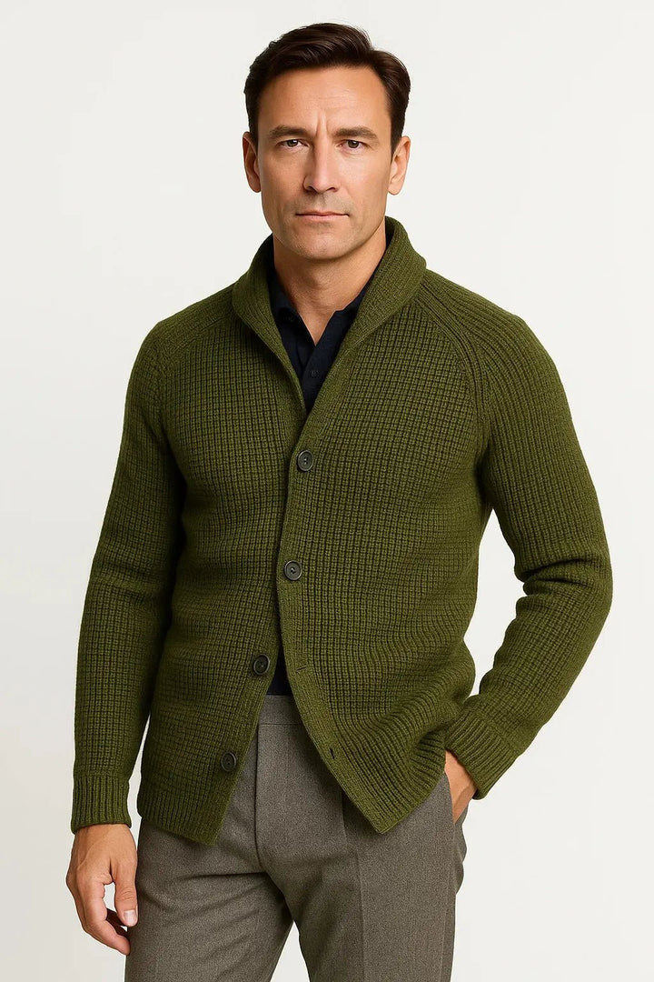 Men's Wool Buttoned Cardigan | Structured Comfortable Fit Back