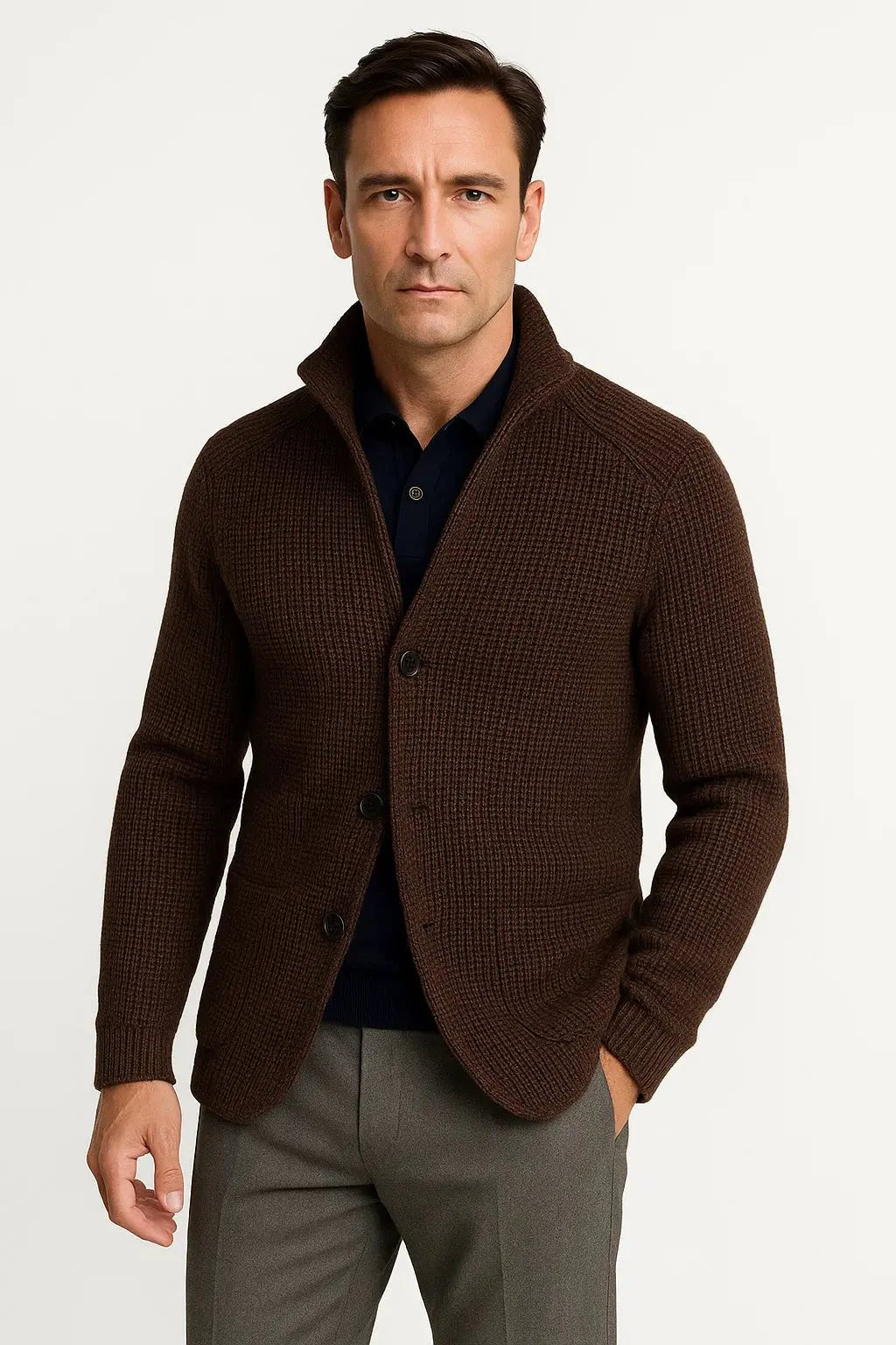 Men's Wool Buttoned Cardigan | Structured Comfortable Fit Detail