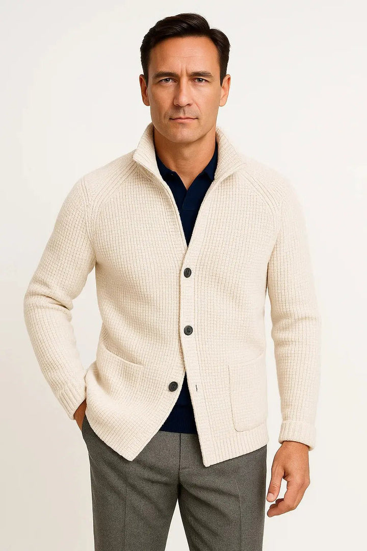 Men's Wool Buttoned Cardigan | Structured Comfortable Fit Front
