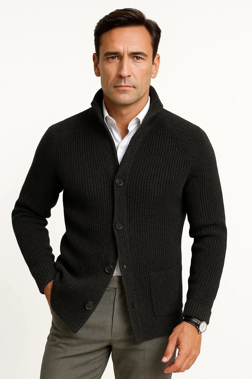 Men's Wool Buttoned Cardigan | Structured Comfortable Fit Hero