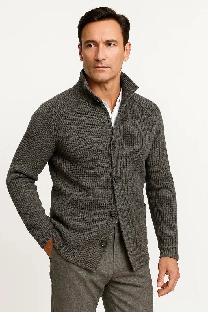 Men's Wool Buttoned Cardigan | Structured Comfortable Fit Side