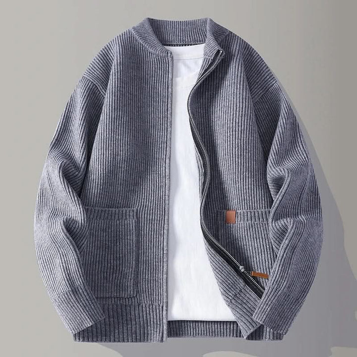 Men's Zip Front Rib Knit Jacket | Bomber Cardigan Fit Back