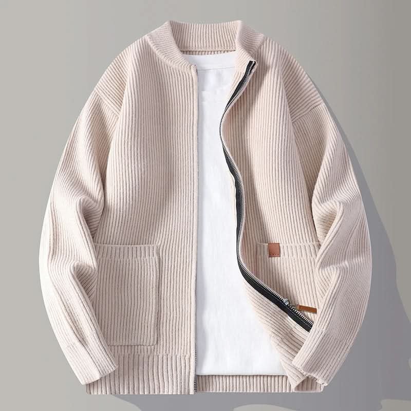 Men's Zip Front Rib Knit Jacket | Bomber Cardigan Fit Detail
