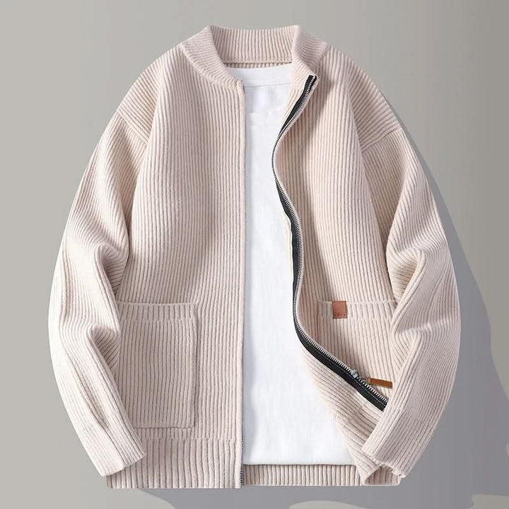 Men's Zip Front Rib Knit Jacket | Bomber Cardigan Fit Detail