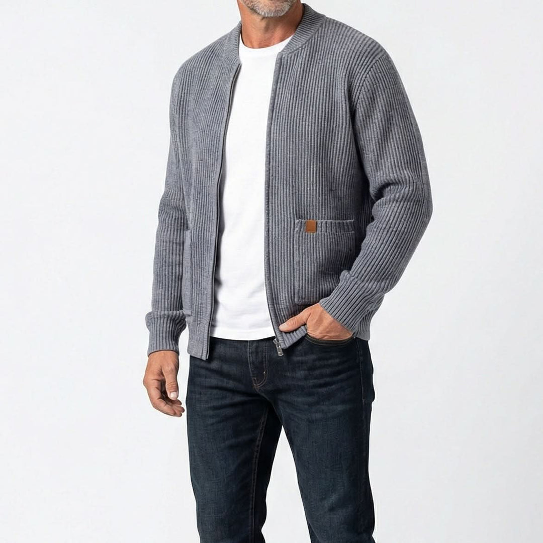Men's Zip Front Rib Knit Jacket | Bomber Cardigan Fit Front