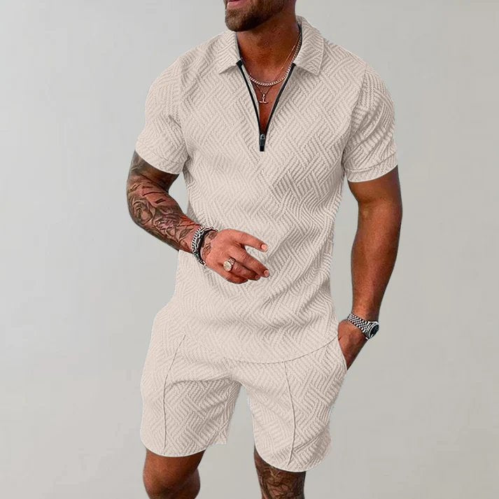 Men's Zip Polo Short Set | Relaxed Fit Co-ord Back