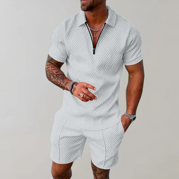 Men's Zip Polo Short Set | Relaxed Fit Co-ord Detail