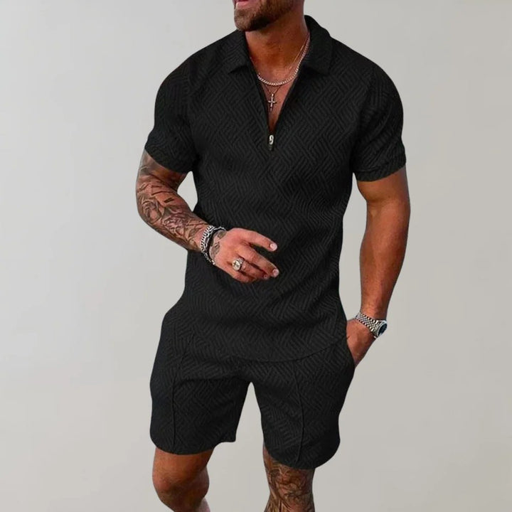 Men's Zip Polo Short Set | Relaxed Fit Co-ord Front