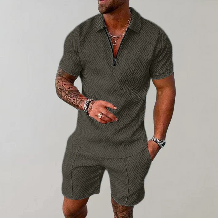 Men's Zip Polo Short Set | Relaxed Fit Co-ord Side