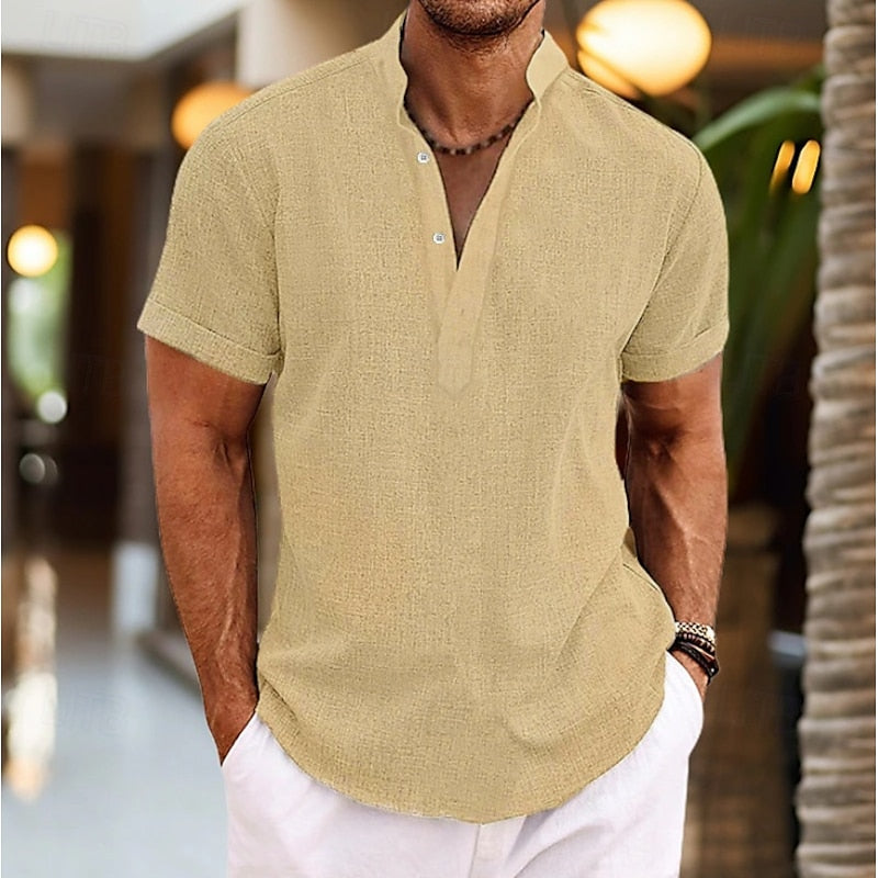 Men's Lightweight Short Sleeve Shirt | Grandad Collar