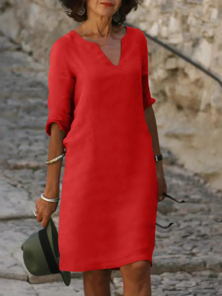 Women's Elegant V-Neck 3/4 Sleeve Dress