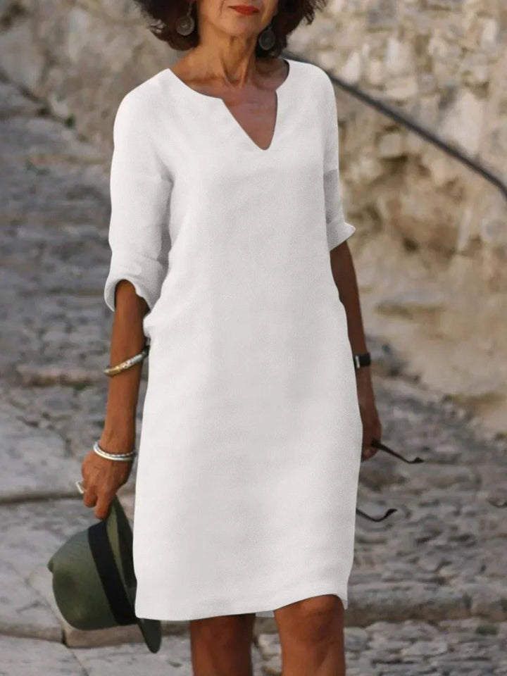 Women's Elegant V-Neck 3/4 Sleeve Dress