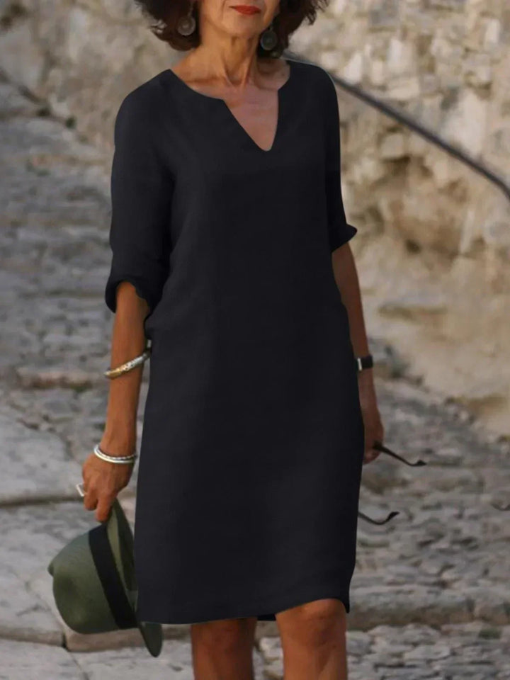 Women's Elegant V-Neck 3/4 Sleeve Dress
