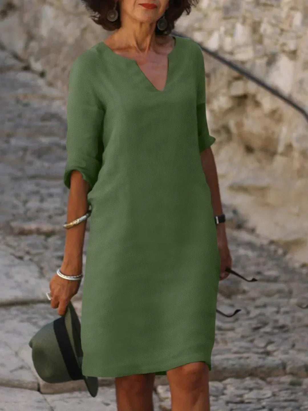 Women's Elegant V-Neck 3/4 Sleeve Dress