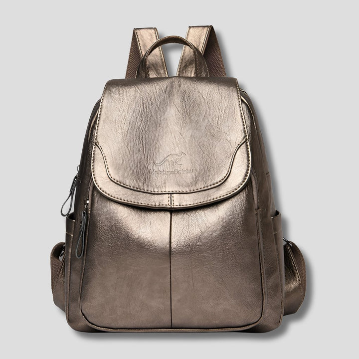 Women's Anti-Theft Leather Backpack | Scallop Flap City Bag Angle
