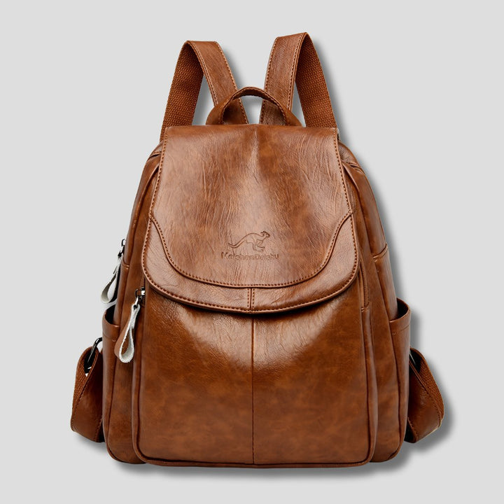 Women's Anti-Theft Leather Backpack | Scallop Flap City Bag Close Up