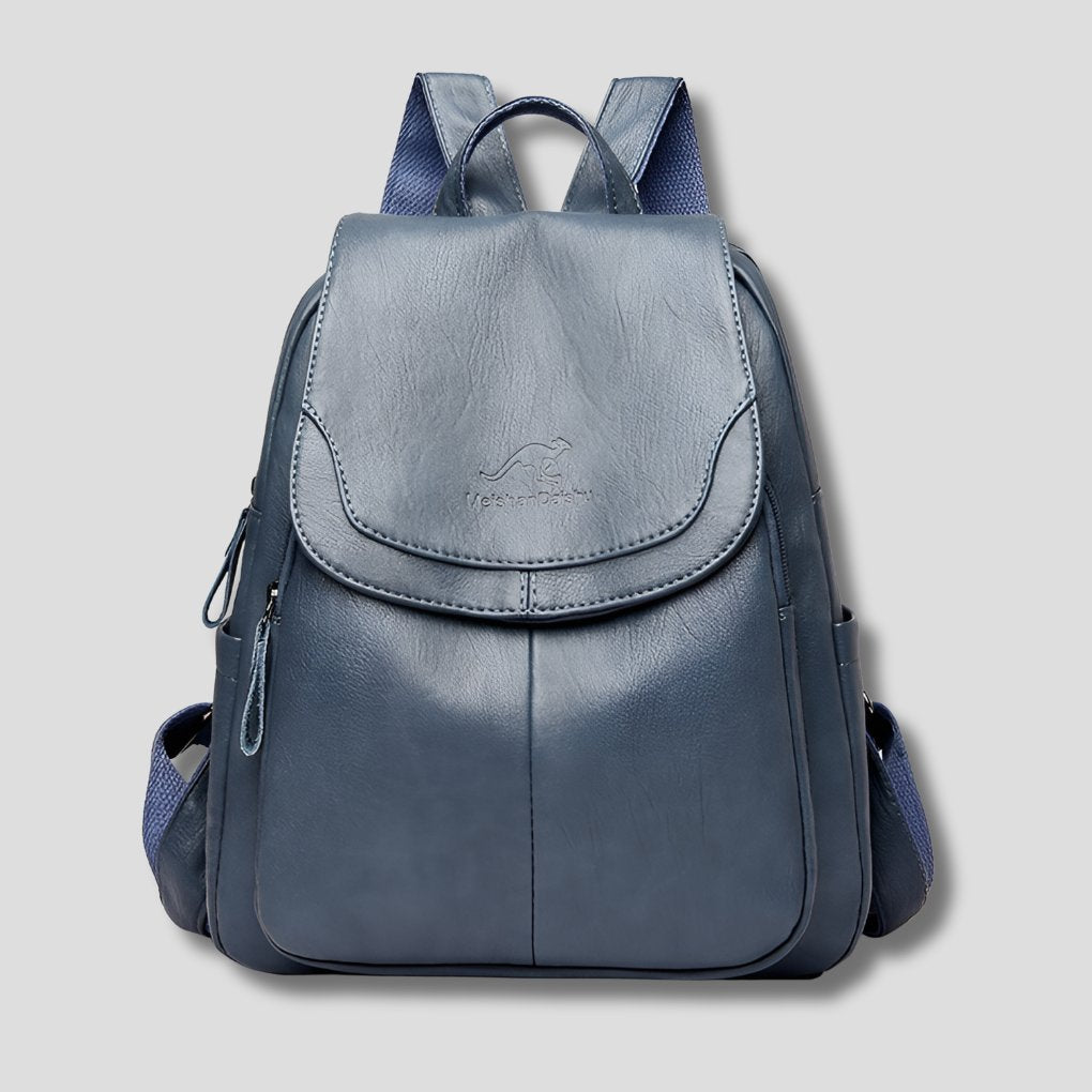 Women's Anti-Theft Leather Backpack | Scallop Flap City Bag Front