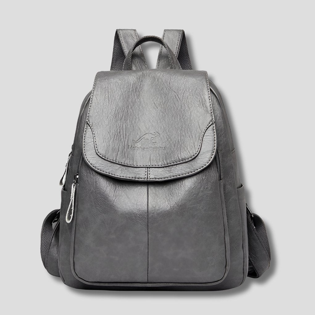 Women's Anti-Theft Leather Backpack | Scallop Flap City Bag Full