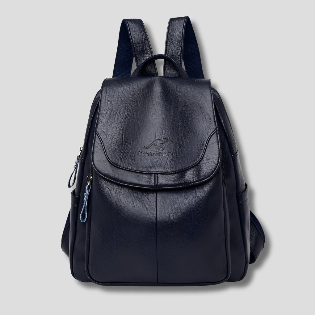 Women's Anti-Theft Leather Backpack | Scallop Flap City Bag Side