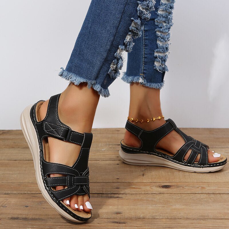 Women's Arch Support Walking Sandals with Woven Toe Straps Back