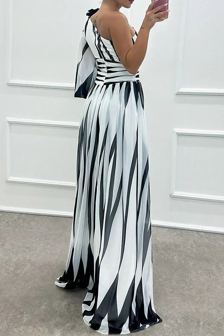 Women's Asymmetric Maxi Dress | One Shoulder Wedding Guest Ruffle Sleeve Detail