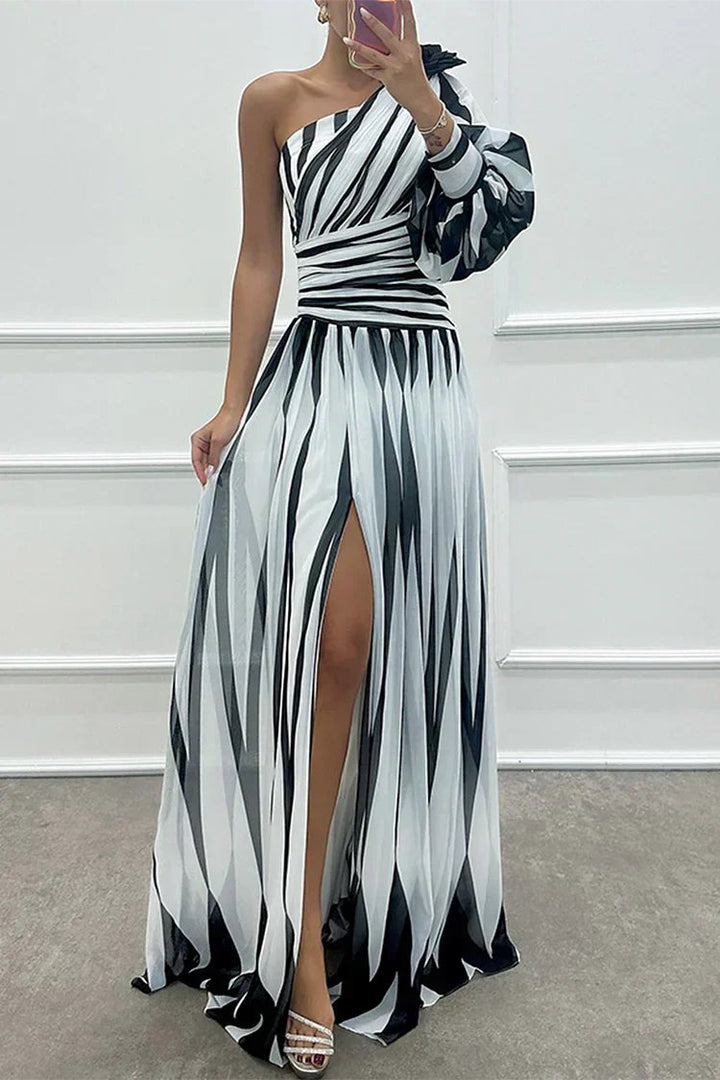 Women's Asymmetric Maxi Dress | One Shoulder Wedding Guest Ruffle Sleeve Front
